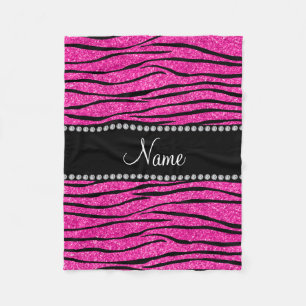 Custom name neon hot pink glitter zebra stripes fleece blanket