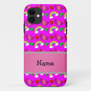 Custom name neon pink watermelons hearts rainbows iPhone 11 case