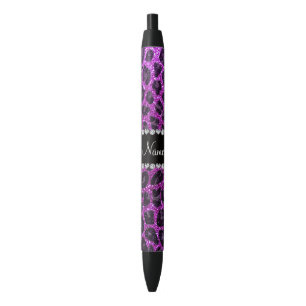 Custom name neon purple glitter leopard print black ink pen