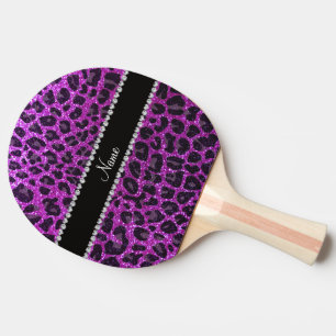 Custom name neon purple glitter leopard print ping pong paddle