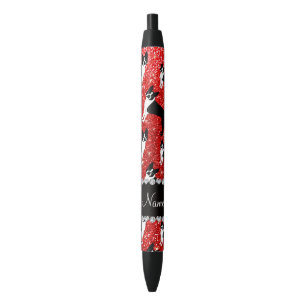 Custom name neon red glitter boston terrier black ink pen