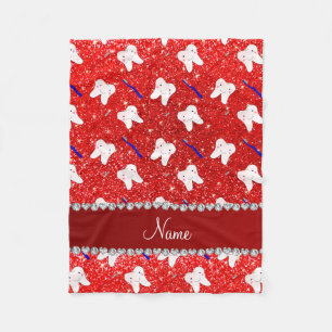 Custom name neon red glitter brushes and tooth fleece blanket