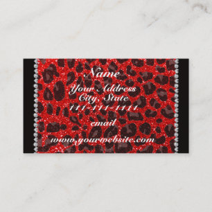 Custom name neon red glitter leopard print business card