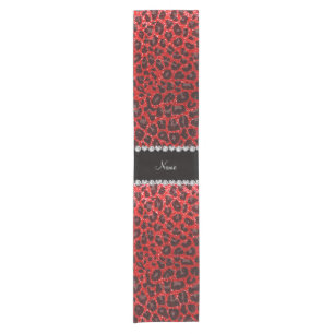 Custom name neon red glitter leopard print short table runner