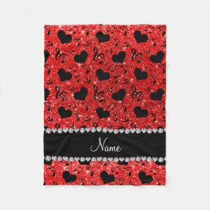 Custom name neon red glitter music notes hearts fleece blanket