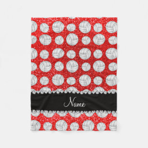 Custom name neon red glitter volleyballs fleece blanket