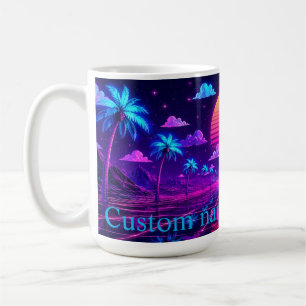 Custom Name Neon Synthwave Morning Coffee Mug Gift