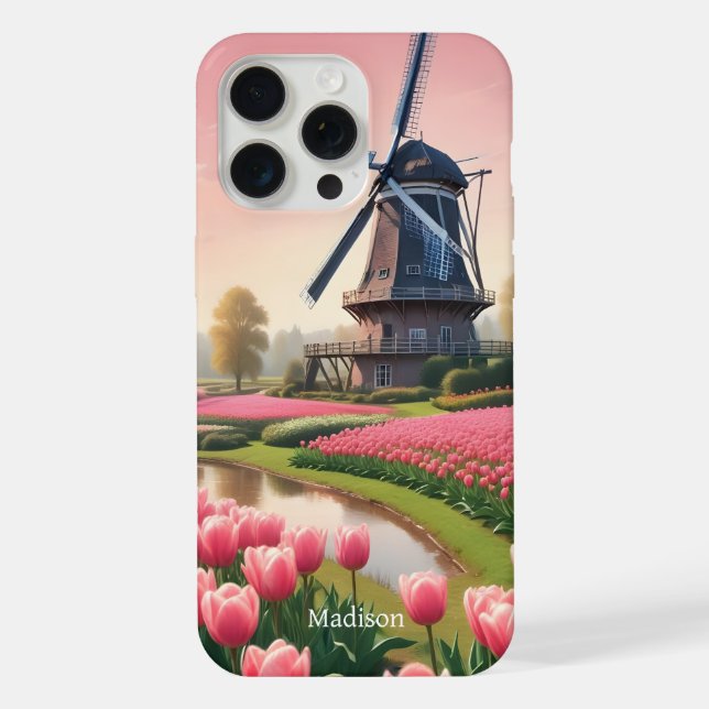 Custom Name Netherlands Windmills iPhone Case (Back)