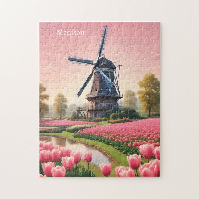 Custom Name Netherlands Windmills Jigsaw Puzzle (Vertical)