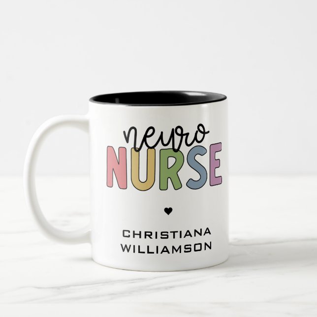 Custom Name Neuro Nurse Neuroscience Nurse Gifts Two-Tone Coffee Mug (Left)