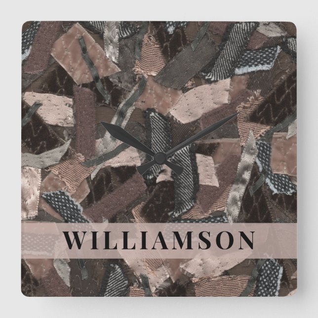 Custom Name Neutral Earth Tones Abstract Brown  Square Wall Clock (Front)