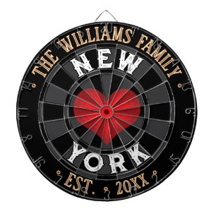 Custom Name NEW YORK - Red Heart & Black Border Dartboard