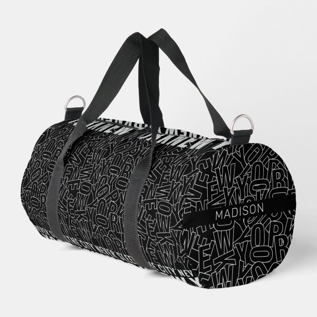 Custom Name New York Typography Duffle Bag (Left Corner)
