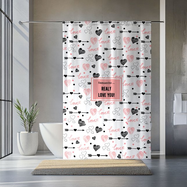 Custom Name Newlywed Love Hand Drawn Heart Curtain (Custom Name Newlywed Love Hand Drawn Heart Curtain)