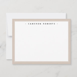 Custom name note card light mocha brown border