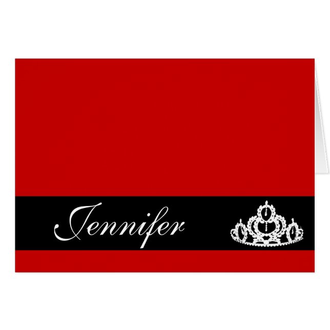 Custom Name Note Cards Pageant Tiara (Front Horizontal)