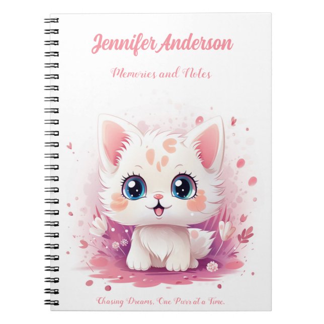 Custom Name Notebook With Cute Kawaii Cat  (Front)