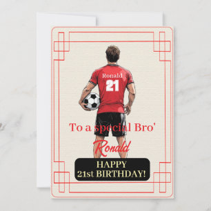 Custom Name Number and Text Birthday Soccer Man Holiday Card