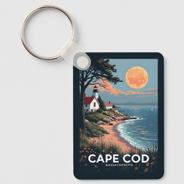 Custom Name & Number Cape Cod Massachusetts Key Ring (Front)