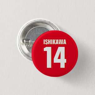 Custom Name, Number, Colors. Sports Fans Red 3 Cm Round Badge