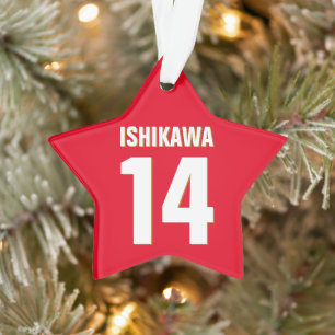 Custom Name, Number, Colors. Sports Fans Red Ornament