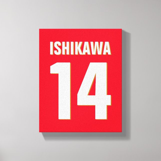 Custom Name, Number, Colours. Sports Fans Red Canvas Print (Front)