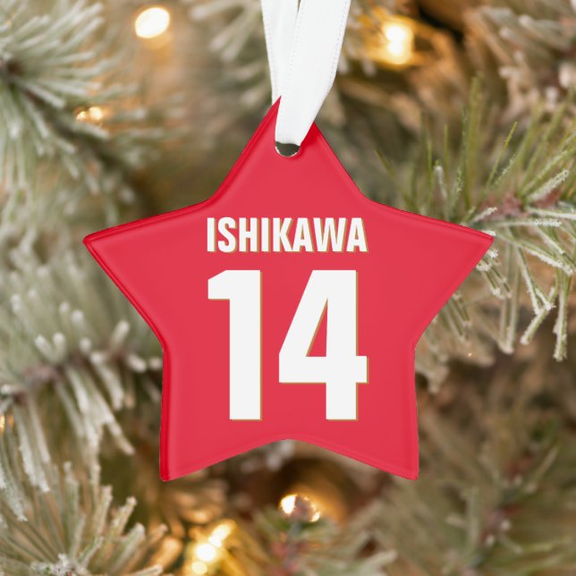 Custom Name, Number, Colours. Sports Fans Red Ornament (Tree)