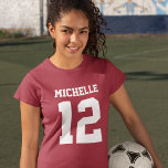 Custom Name Number Girls Sport Jersey T-Shirt<br><div class="desc">Create your own personalised football jersey girls' T-shirt with custom name and number. A pretty customisable sports shirt, that is a cute gift idea for girls. This trendy kids sportswear is suitable for all sports, including football, soccer, volleyball, baseball, softball, basketball and hockey. Click 'Customise' button to add text, customise...</div>