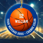 Custom Name Number Message Basketball Ceramic Tree Decoration<br><div class="desc">Personalised name,  number and message basketball gift. You can customise the background colour to match your favourite team. Designed by Thisisnotme©</div>