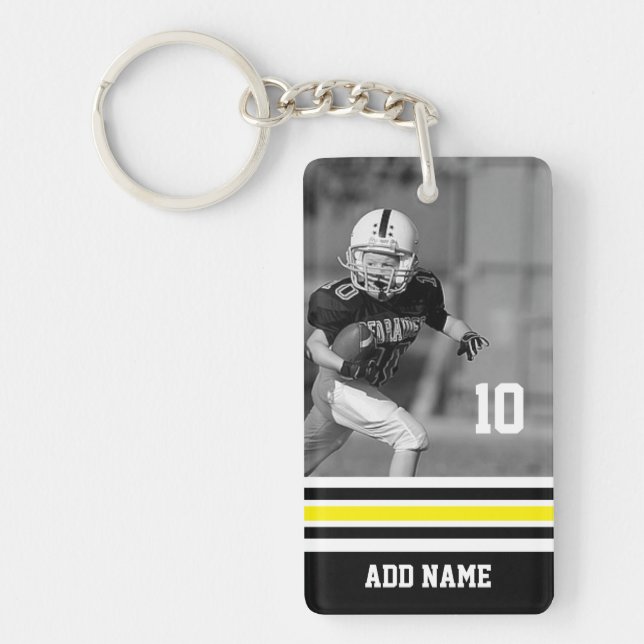 Custom Name Number Photo Football Jersey Black Key Ring (Front)