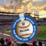 Custom Name Number Team Name Baseball Key Ring<br><div class="desc">Personalised name,  number,  team name and message baseball gift. You can customise the background colour to match your favourite team. Designed by Thisisnotme©</div>