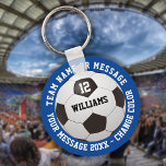 Custom Name Number Team Name Soccer Ball Key Ring<br><div class="desc">Personalised name,  number,  team name and message soccer gift. You can customise the background colour to match your favourite team. Designed by Thisisnotme©</div>