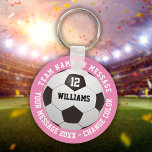 Custom Name Number Team Name Soccer Ball Pink Key Ring<br><div class="desc">Personalized name,  number,  team name and message soccer gift. You can customize the background color to match your favorite team. Designed by Thisisnotme©</div>