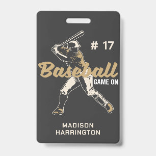 Custom Name, Number, Text & Color Baseball Player ID Badge