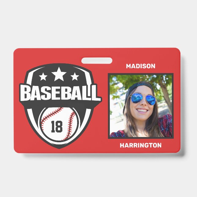 Custom Name, Number, Text & Colour Baseball ID Badge (Front)