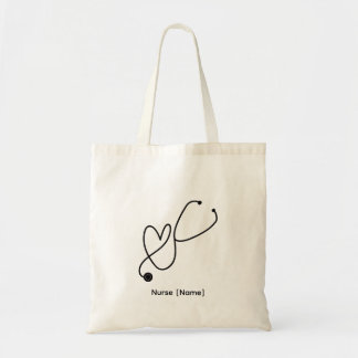 Custom Name Nurse Stethoscope Heart Budget Tote Ba Bag