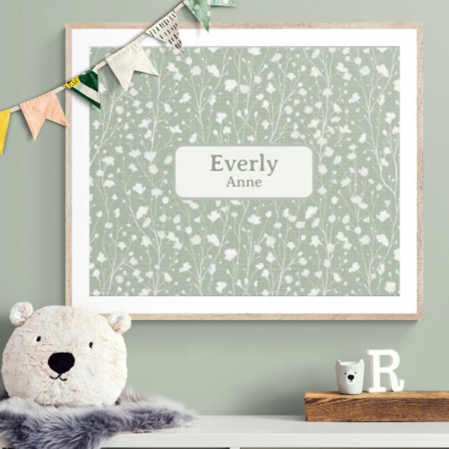 Custom Name Nursery Decor Farmhouse Floral (Customize name! Shown with a white mat and wood frame. (you will receive the print only) Thank you!)
