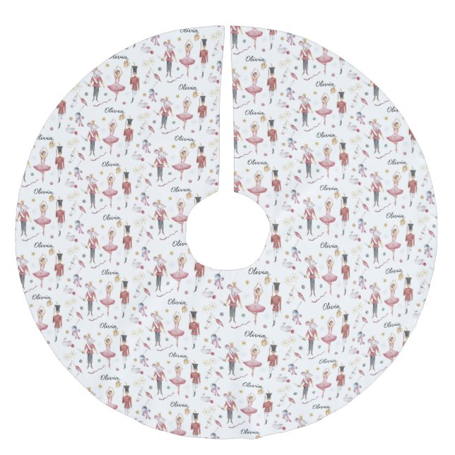 Custom name Nutcracker Ballet Ballerina Christmas Brushed Polyester Tree Skirt (Front)