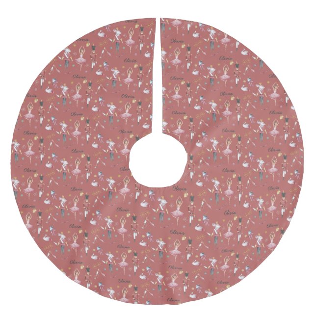 Custom name Nutcracker Ballet Ballerina Christmas Brushed Polyester Tree Skirt (Front)