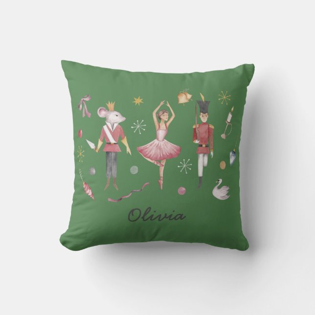 Custom name Nutcracker Ballet Ballerina Christmas Cushion (Front)