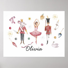 Custom name Nutcracker Ballet Ballerina Christmas Poster