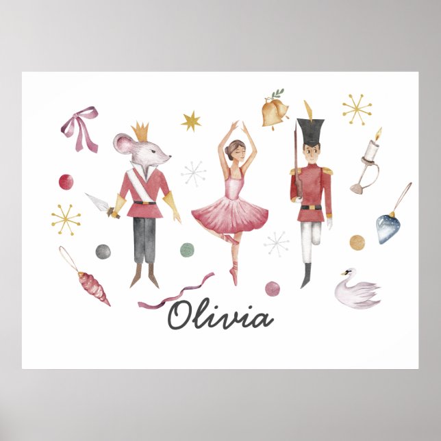 Custom name Nutcracker Ballet Ballerina Christmas Poster (Front)