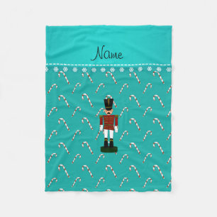 Custom name nutcracker turquoise candy canes fleece blanket