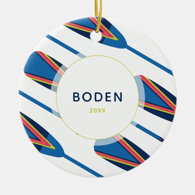 Custom Name Oars Modern Christmas Ceramic Tree Decoration (Front)