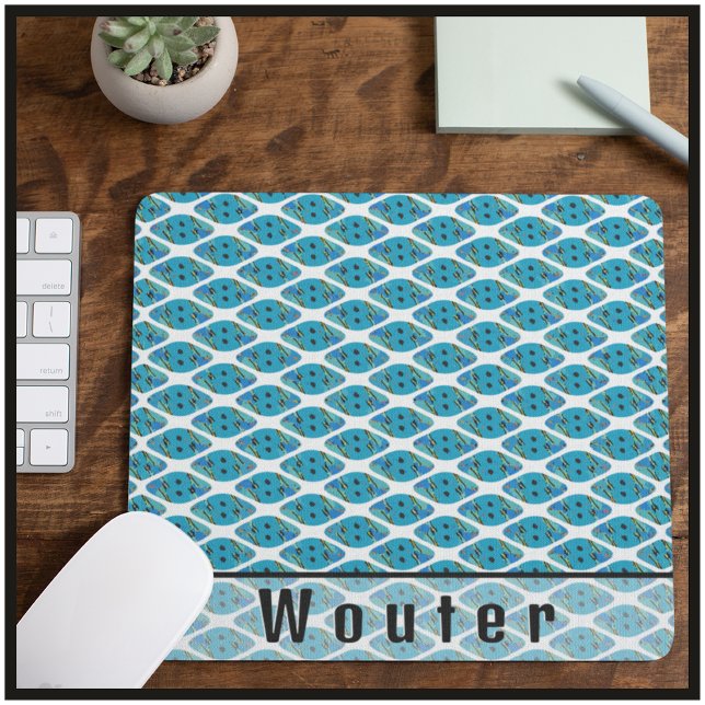 Custom Name Ocean Blue Green White Geo Pattern  Mouse Mat (Creator Uploaded)