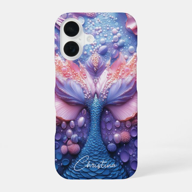 Custom Name Ocean Fantasy Rainbow Mermaid Scale iPhone 16 Case (Back)