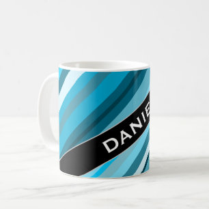 Custom Name; Ocean-Inspired Blue/Teal/Aqua Stripes Coffee Mug