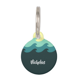Custom name ocean waves pet tag