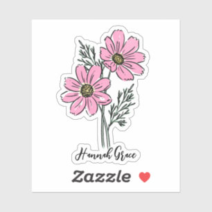 Custom Name October Birth Flower Hot Pink Cosmos