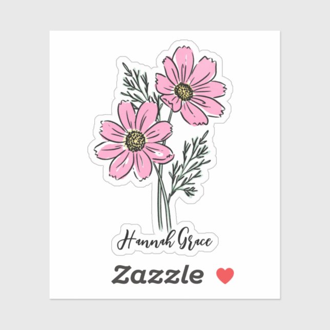 Custom Name October Birth Flower Hot Pink Cosmos (Sheet)